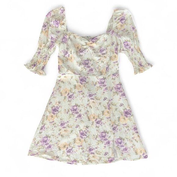 Blue Rain Francesca's Collection Small Light Blue Purple Floral Linen Dress Sz S - Picture 1 of 8